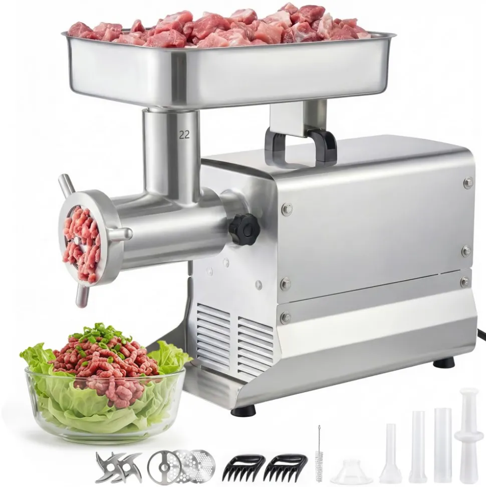 VEVOR Commercial Meat Grinder, 13 Lbs/Min Capacity, #22 Electric Meat Mincer with 3 Plates, 3 Sausage Stuffing Tubes, 750W/1HP Stainless Steel Sausage Maker for Home Kitchen & Restaurants, ETL Listed