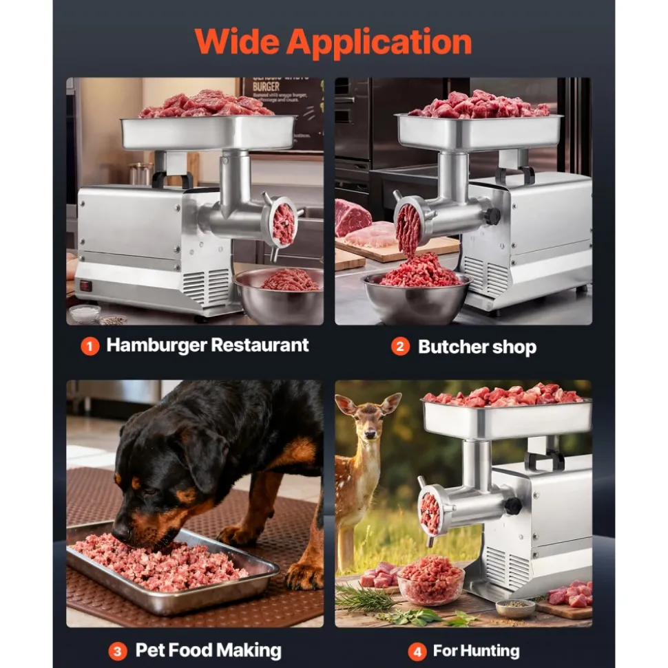 VEVOR Commercial Meat Grinder, 13 Lbs/Min Capacity, #22 Electric Meat Mincer with 3 Plates, 3 Sausage Stuffing Tubes, 750W/1HP Stainless Steel Sausage Maker for Home Kitchen & Restaurants, ETL Listed