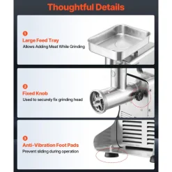 VEVOR Commercial Meat Grinder, 13 Lbs/Min Capacity, #22 Electric Meat Mincer with 3 Plates, 3 Sausage Stuffing Tubes, 750W/1HP Stainless Steel Sausage Maker for Home Kitchen & Restaurants, ETL Listed