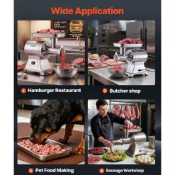 VEVOR Commercial Meat Grinder, 21 Lbs/Min Capacity, #32 Electric Meat Mincer with 3 Plates, 3 Sausage Stuff Tubes, 1100W/1.5HP Stainless Steel Sausage Maker for Home Kitchens & Restaurants, ETL Listed