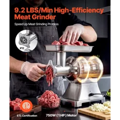 VEVOR Commercial Meat Grinder, 21 Lbs/Min Capacity, #32 Electric Meat Mincer with 3 Plates, 3 Sausage Stuff Tubes, 1100W/1.5HP Stainless Steel Sausage Maker for Home Kitchens & Restaurants, ETL Listed
