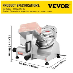 VEVOR Commercial Meat Slicer, 200W Electric Deli Food Slicer, 350-400RPM Meat Slicer with 8