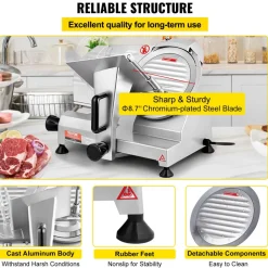 VEVOR Commercial Meat Slicer, 200W Electric Deli Food Slicer, 350-400RPM Meat Slicer with 8