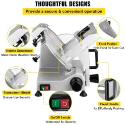 VEVOR Commercial Meat Slicer, 200W Electric Deli Food Slicer, 350-400RPM Meat Slicer with 8