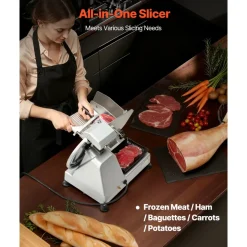 VEVOR Commercial Meat Slicer, 10 inch Electric Deli Slicer Machine, 320W Food-Slicer with SUS420 Blade, 0-0.4 inch Adjustable Thickness, for Frozen Meat, Ham, Baguett, Steak