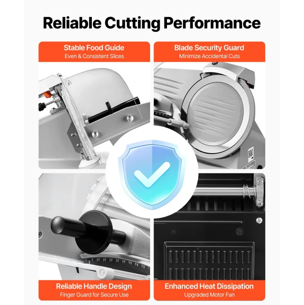 VEVOR Commercial Meat Slicer 300W Electric Cutter 8.7" Carbon Steel Blade, Food Slicer Machine with Removable Blade and Food Tray, 0-0.5" Adjustable Thickness ,for Frozen Meat, Ham, Baguett, Steak