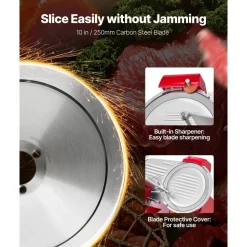 VEVOR Commercial Meat Slicer 340W Electric Deli Food Slicer 10 inch Blade, 350-400RPM Electric Food Slicer, Carbon Steel Blade Meat Slicer, 0-0.47 inch Adjustable Thickness for Commercial and Home Use