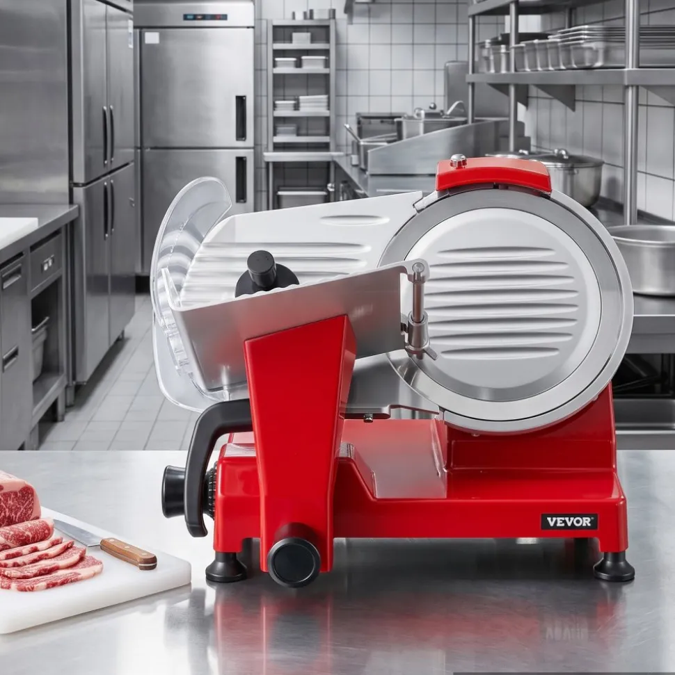 VEVOR Commercial Meat Slicer 340W Electric Deli Food Slicer 10 inch Blade, 350-400RPM Electric Food Slicer, Carbon Steel Blade Meat Slicer, 0-0.47 inch Adjustable Thickness for Commercial and Home Use