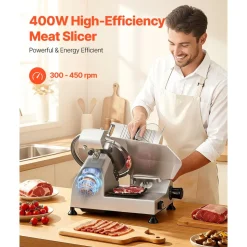 VEVOR Commercial Meat Slicer, 400W Electric Cutter, Removable 12" Carbon Steel Blade and Food Tray, 0-0.59" Adjustable Thickness Food Slicer Machine, for Frozen Meat, Ham, Baguett, Steak, ETL Approved