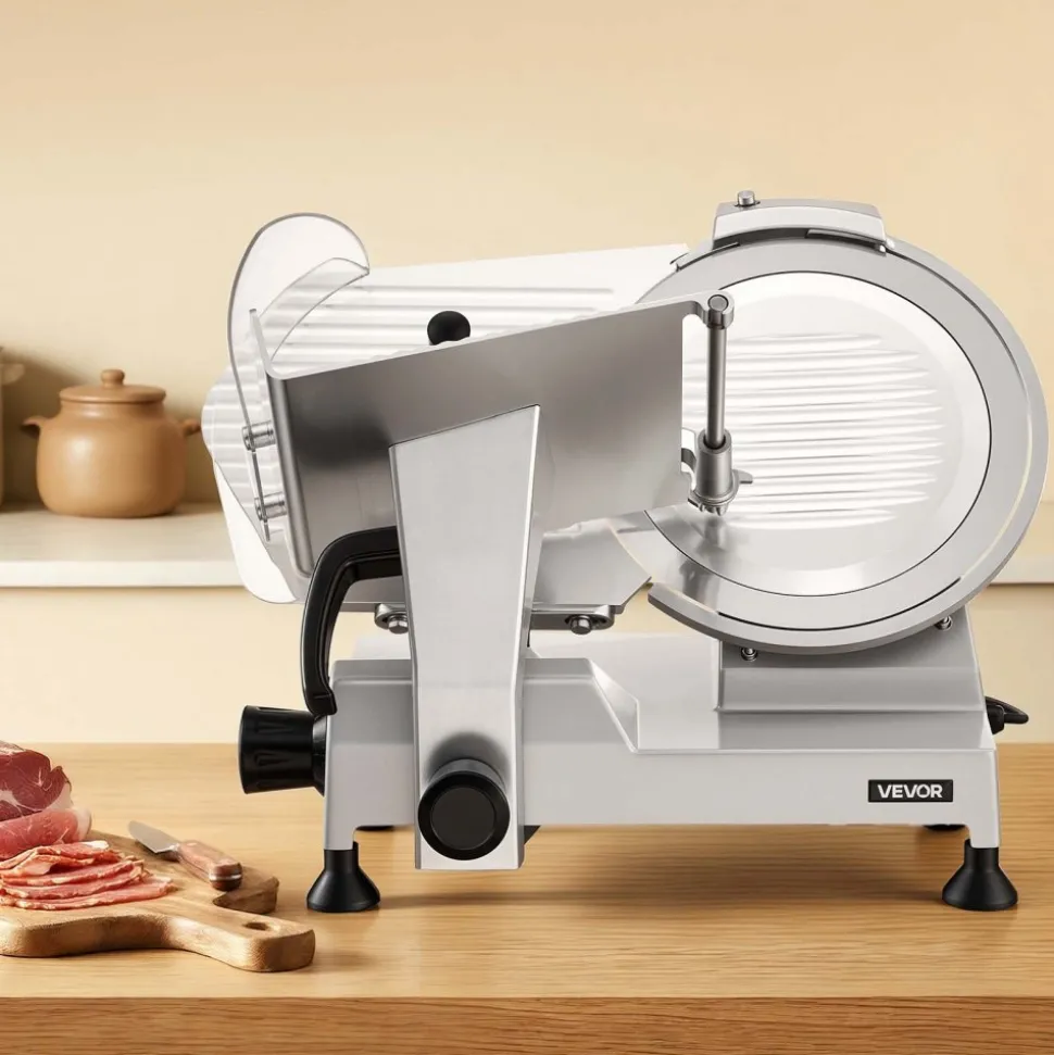 VEVOR Commercial Meat Slicer, 400W Electric Cutter, Removable 12" Carbon Steel Blade and Food Tray, 0-0.59" Adjustable Thickness Food Slicer Machine, for Frozen Meat, Ham, Baguett, Steak, ETL Approved