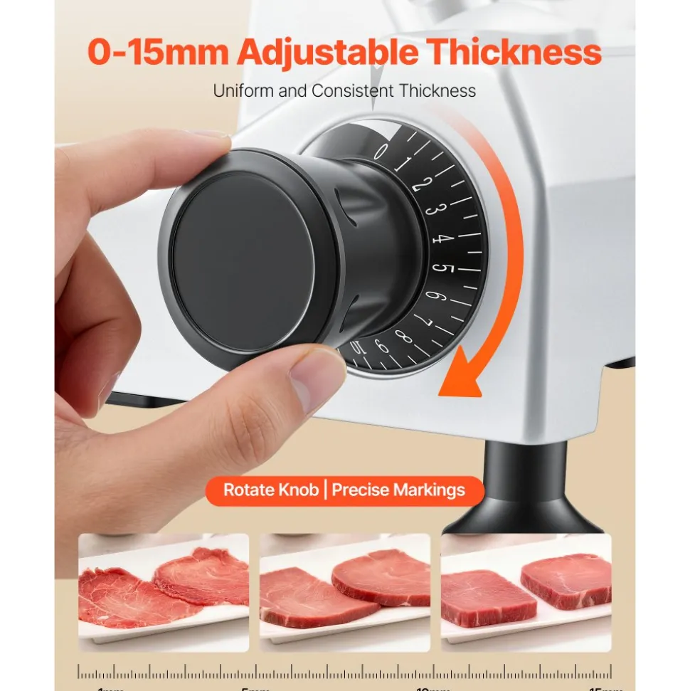 VEVOR Commercial Meat Slicer, 400W Electric Cutter, Removable 12" Carbon Steel Blade and Food Tray, 0-0.59" Adjustable Thickness Food Slicer Machine, for Frozen Meat, Ham, Baguett, Steak, ETL Approved