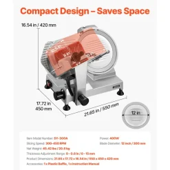 VEVOR Commercial Meat Slicer, 400W Electric Cutter, Removable 12