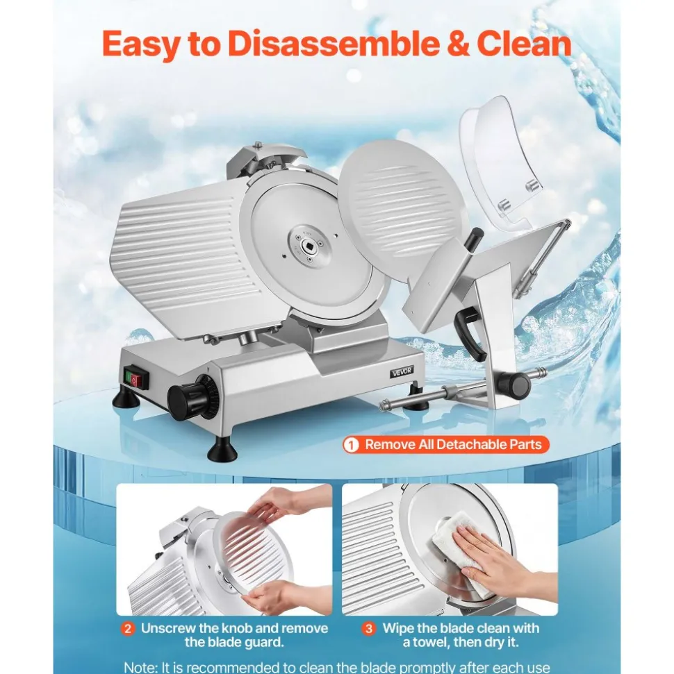 VEVOR Commercial Meat Slicer, 400W Electric Cutter, Removable 12" Carbon Steel Blade and Food Tray, 0-0.59" Adjustable Thickness Food Slicer Machine, for Frozen Meat, Ham, Baguett, Steak, ETL Approved