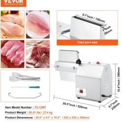 VEVOR Commercial Meat Tenderizer, Heavy Duty 304 Stainless Steel Kitchen Tool with Meat Tong, Cleaning Brush, and Tray, 750W Electric Meat Tenderizer Machine for Beef, Turkey, Chicken, Pork, and Fish