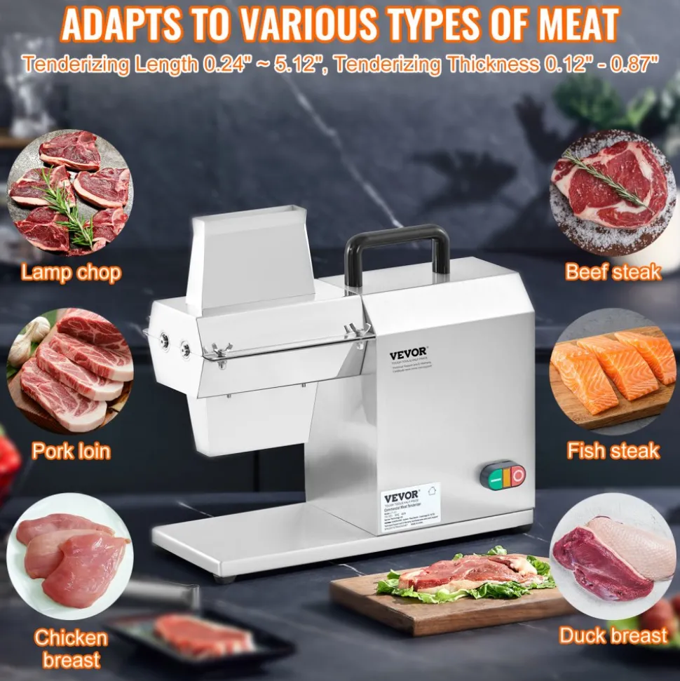 VEVOR Commercial Meat Tenderizer, Heavy Duty Stainless Steel Kitchen Tool with Handle, Meat Tong, and Cleaning Brush, 450W Electric Meat Tenderizer Machine for Beef, Turkey, Chicken, Pork, and Fish