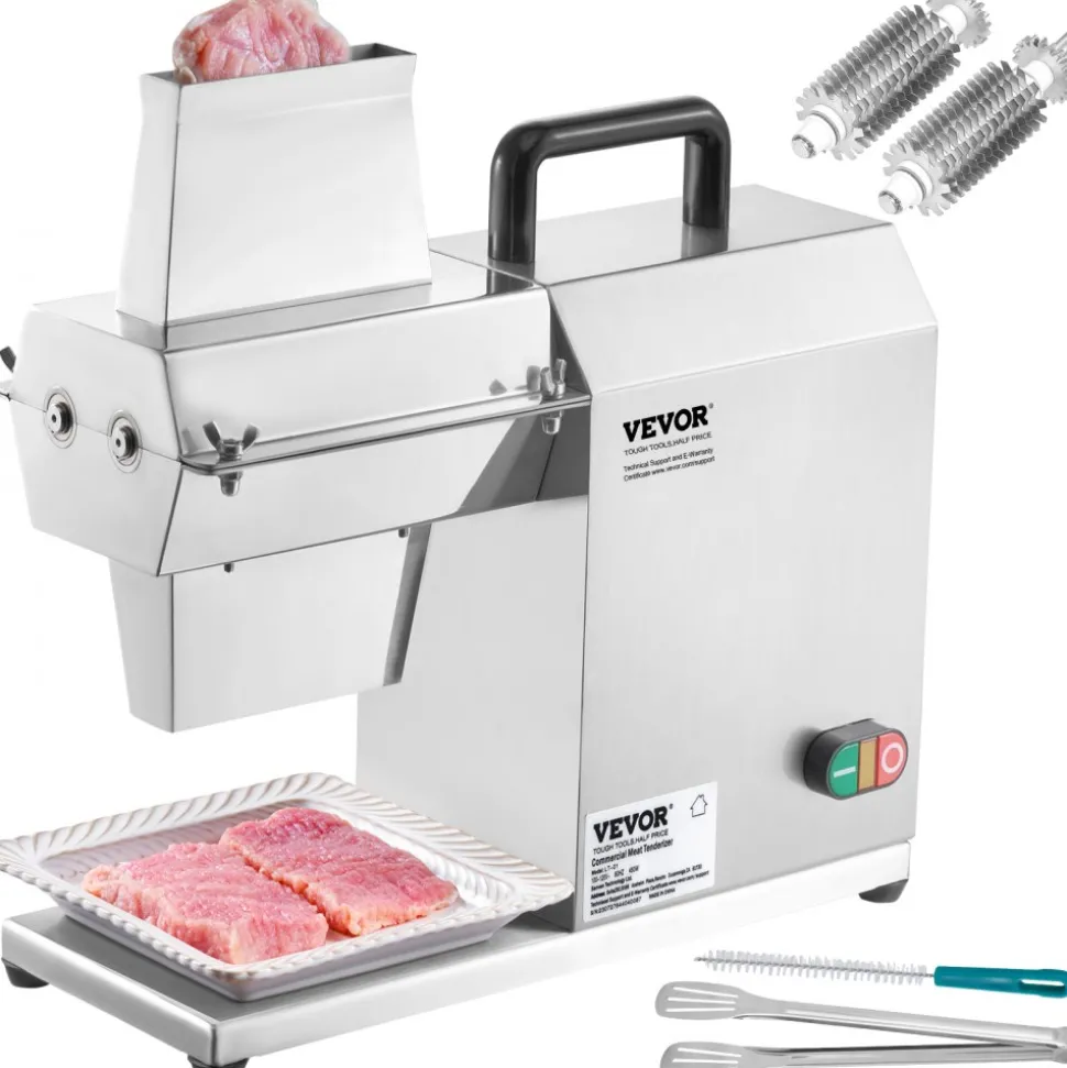 VEVOR Commercial Meat Tenderizer, Heavy Duty Stainless Steel Kitchen Tool with Handle, Meat Tong, and Cleaning Brush, 450W Electric Meat Tenderizer Machine for Beef, Turkey, Chicken, Pork, and Fish