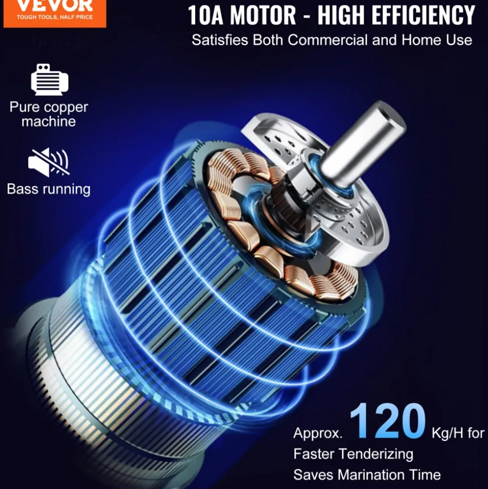 VEVOR Commercial Meat Tenderizer, Heavy Duty Stainless Steel Kitchen Tool with Handle, Meat Tong, and Cleaning Brush, 450W Electric Meat Tenderizer Machine for Beef, Turkey, Chicken, Pork, and Fish