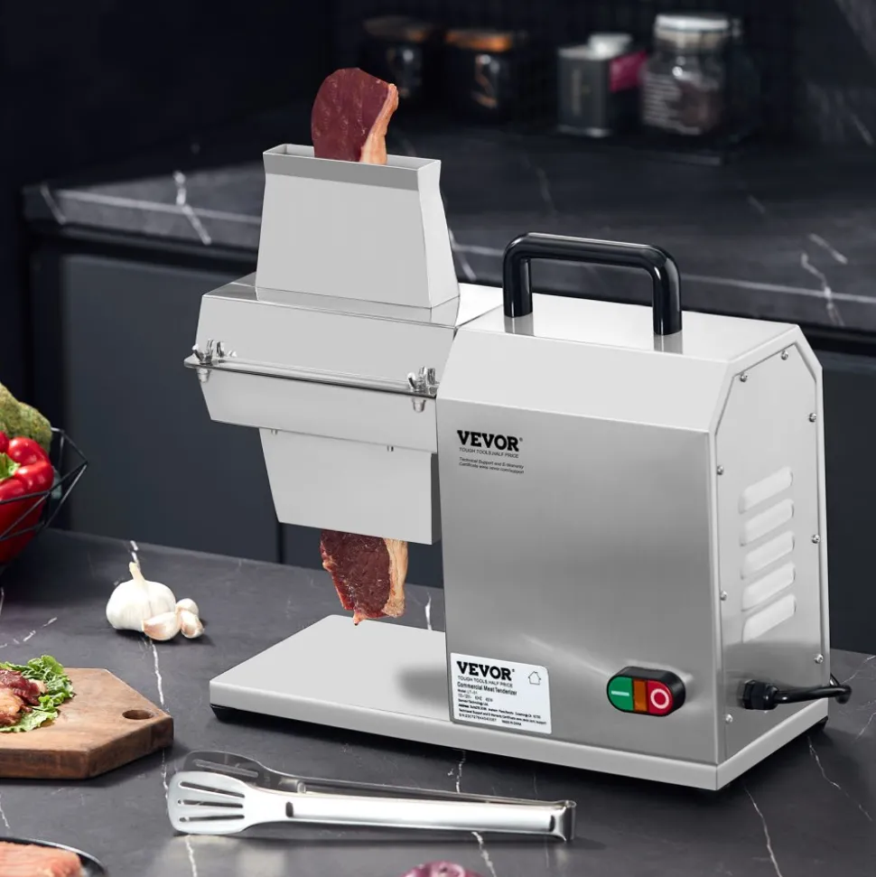 VEVOR Commercial Meat Tenderizer, Heavy Duty Stainless Steel Kitchen Tool with Handle, Meat Tong, and Cleaning Brush, 450W Electric Meat Tenderizer Machine for Beef, Turkey, Chicken, Pork, and Fish