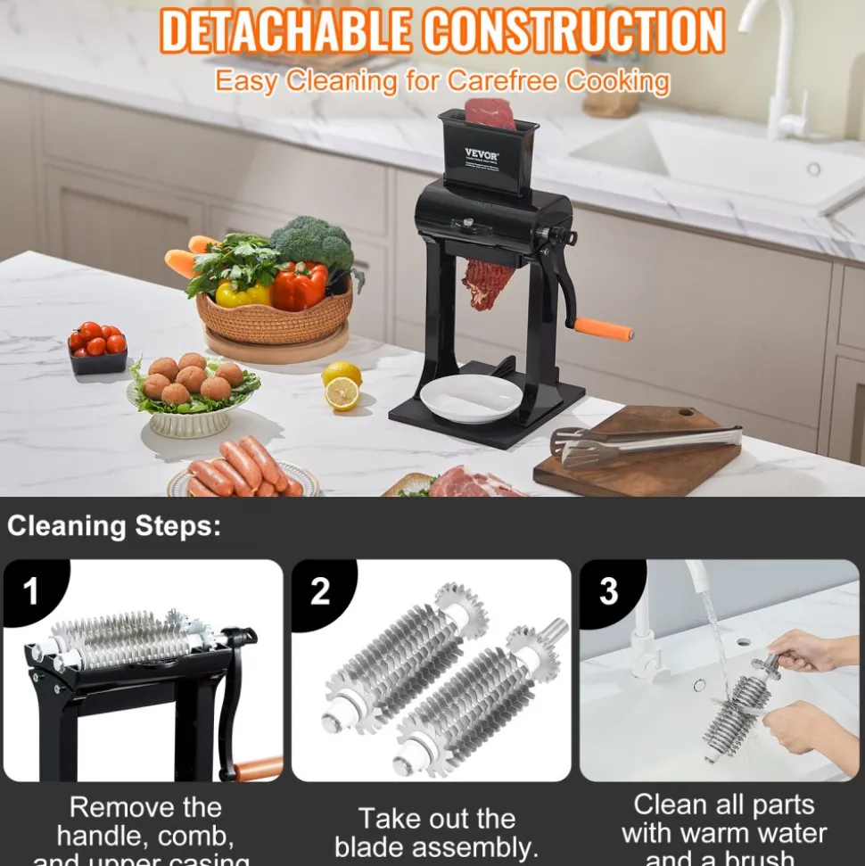 VEVOR Commercial Meat Tenderizer, Heavy Duty Stainless Steel Meat Tenderizer Machine, Quick and Easy Manual Operation Kitchen Tool, 5.8" Feed Port for Beef, Turkey, Chicken, Pork, Steak, and Fish