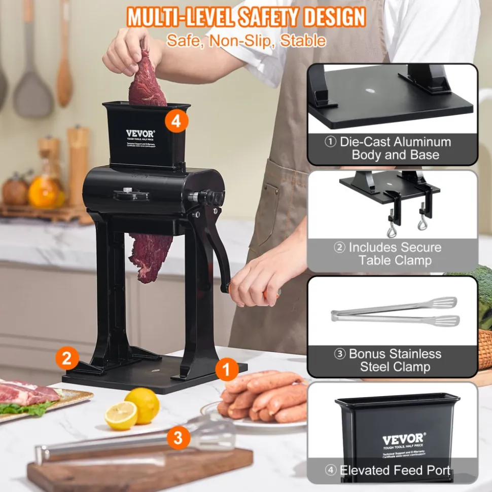 VEVOR Commercial Meat Tenderizer, Heavy Duty Stainless Steel Meat Tenderizer Machine, Quick and Easy Manual Operation Kitchen Tool, 5.8" Feed Port for Beef, Turkey, Chicken, Pork, Steak, and Fish
