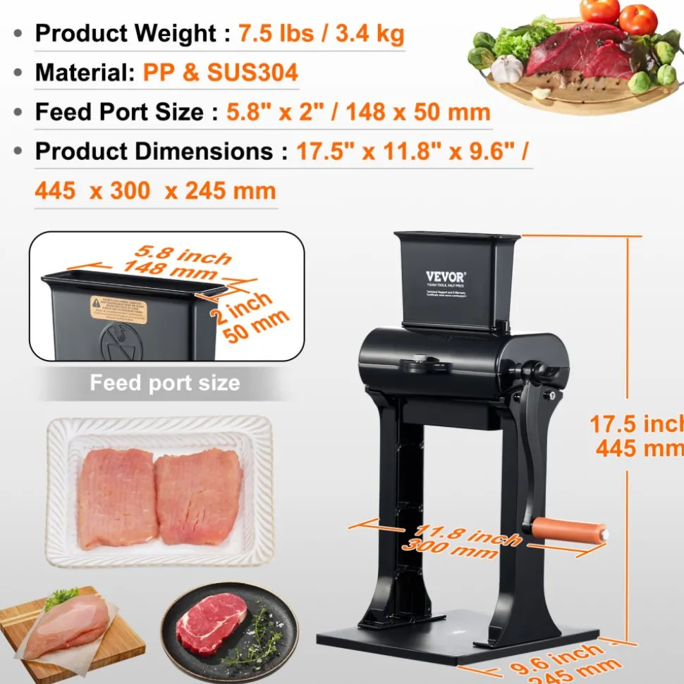 VEVOR Commercial Meat Tenderizer, Heavy Duty Stainless Steel Meat Tenderizer Machine, Quick and Easy Manual Operation Kitchen Tool, 5.8" Feed Port for Beef, Turkey, Chicken, Pork, Steak, and Fish