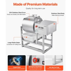 VEVOR Commercial Meat Tumbler Marinator, 40L Vacuum Tumbler Marinating Machine with Bidirectional Rotation and 3-Speed, Stainless Steel Vacuum Curing Machine for Chicken Pork Fish, Steak House