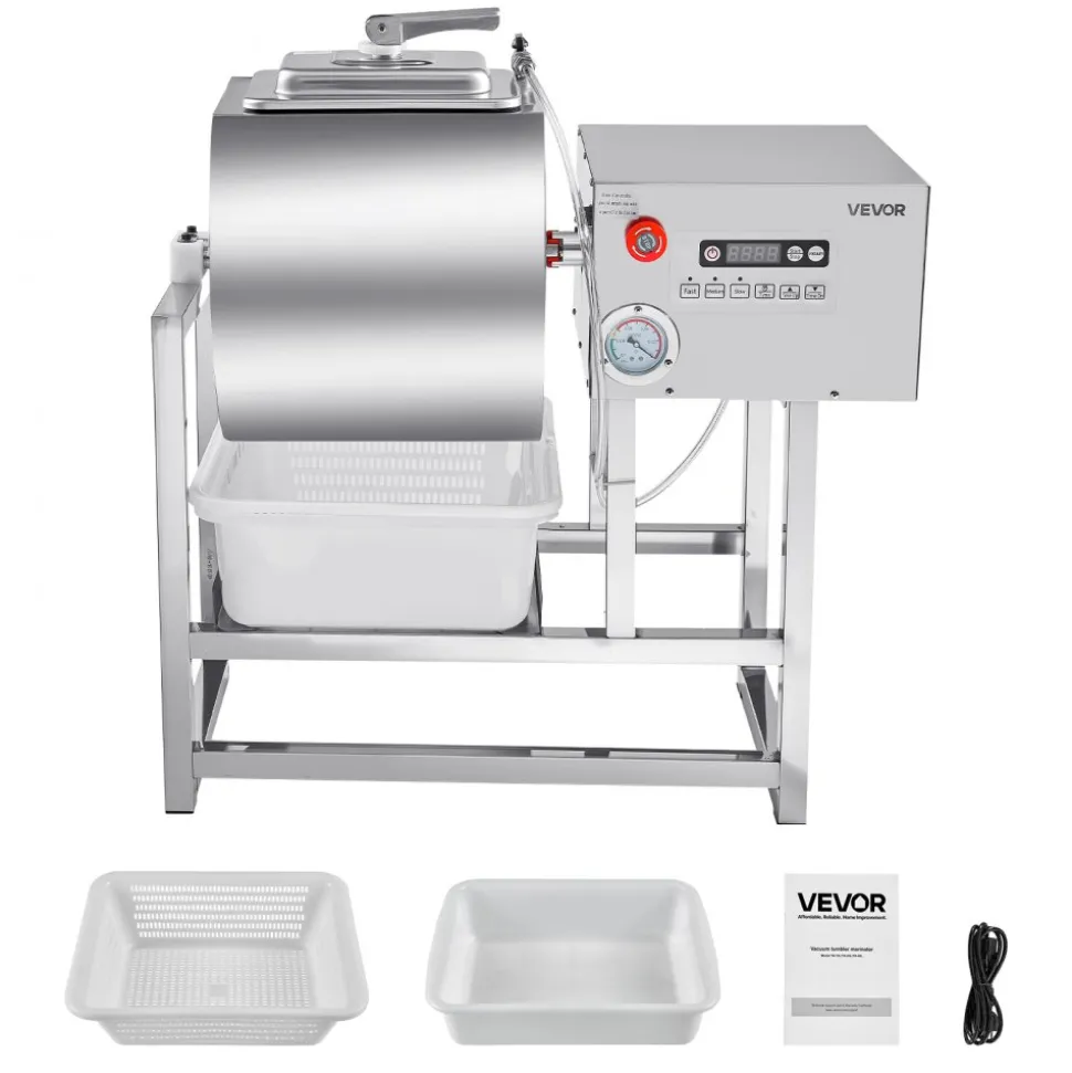 VEVOR Commercial Meat Tumbler Marinator, 40L Vacuum Tumbler Marinating Machine with Bidirectional Rotation and 3-Speed, Stainless Steel Vacuum Curing Machine for Chicken Pork Fish, Steak House