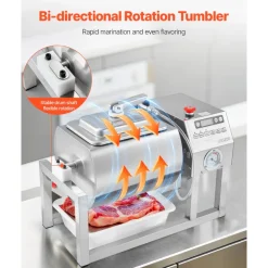 VEVOR Commercial Meat Tumbler Marinator, 20L Vacuum Tumbler Marinating Machine with Bidirectional Rotation and 3-Speed, Stainless Steel Vacuum Curing Machine for Chicken Steak Pork, Restaurant
