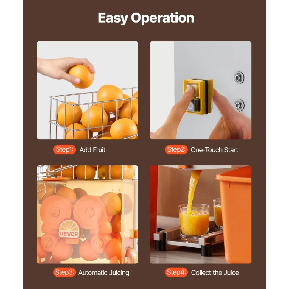 VEVOR Commercial Orange Juicer Machine, 120W Electric Orange Juice Press, Stainless Steel Orange Squeezer for 20 per Minute, Lemon Citrus Pomegranates Extractor with Peels Collecting Bucket
