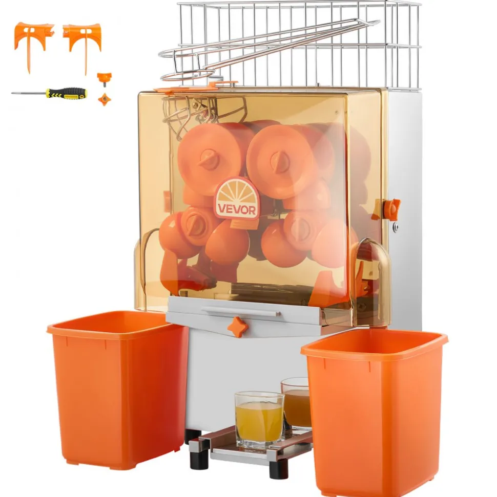 VEVOR Commercial Orange Juicer Machine, 120W Electric Orange Juice Press, Stainless Steel Orange Squeezer for 20 per Minute, Lemon Citrus Pomegranates Extractor with Peels Collecting Bucket