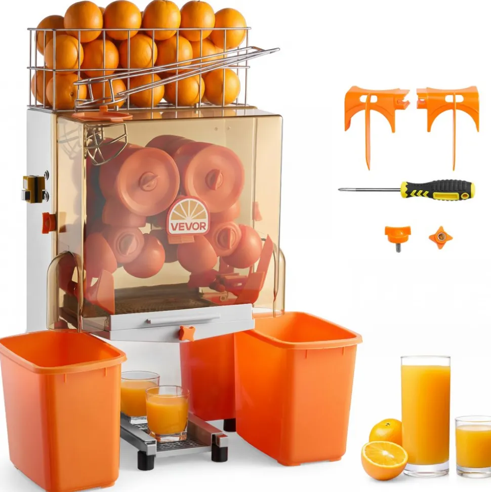 VEVOR Commercial Orange Juicer Machine, 120W Electric Orange Juice Press, Stainless Steel Orange Squeezer for 20 per Minute, Lemon Citrus Pomegranates Extractor with Peels Collecting Bucket