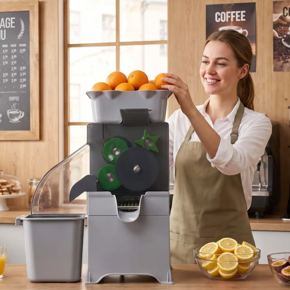 VEVOR Commercial Orange Juicer Machine, Slow Masticating Juicer Extractor, 100W Electric Orange Juice Squeezer, Lemon Citrus Pomegranates Extractor, with Peel Collecting Bucket and PC Cover