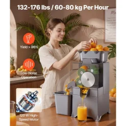 VEVOR Commercial Orange Juicer Machine, Slow Masticating Juicer Extractor, 100W Electric Orange Juice Squeezer, Lemon Citrus Pomegranates Extractor, with Peel Collecting Bucket and PC Cover