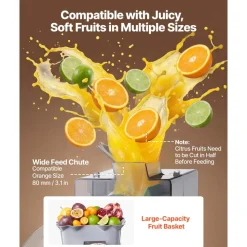 VEVOR Commercial Orange Juicer Machine, Slow Masticating Juicer Extractor, 100W Electric Orange Juice Squeezer, Lemon Citrus Pomegranates Extractor, with Peel Collecting Bucket and PC Cover