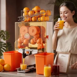 VEVOR Commercial Orange Juicer Machine, 120W Electric Orange Juice Press, Stainless Steel Orange Squeezer for 20 per Minute, Lemon Citrus Pomegranates Extractor with Water Tap, Peels Collecting Bucket