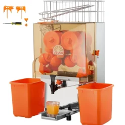 VEVOR Commercial Orange Juicer Machine, 120W Electric Orange Juice Press, Stainless Steel Orange Squeezer for 20 per Minute, Lemon Citrus Pomegranates Extractor with Water Tap, Peels Collecting Bucket