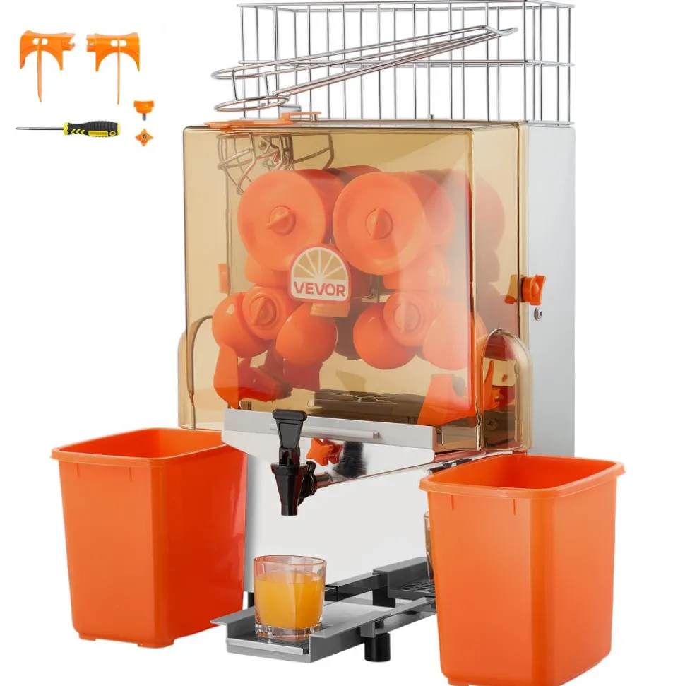 VEVOR Commercial Orange Juicer Machine, 120W Electric Orange Juice Press, Stainless Steel Orange Squeezer for 20 per Minute, Lemon Citrus Pomegranates Extractor with Water Tap, Peels Collecting Bucket