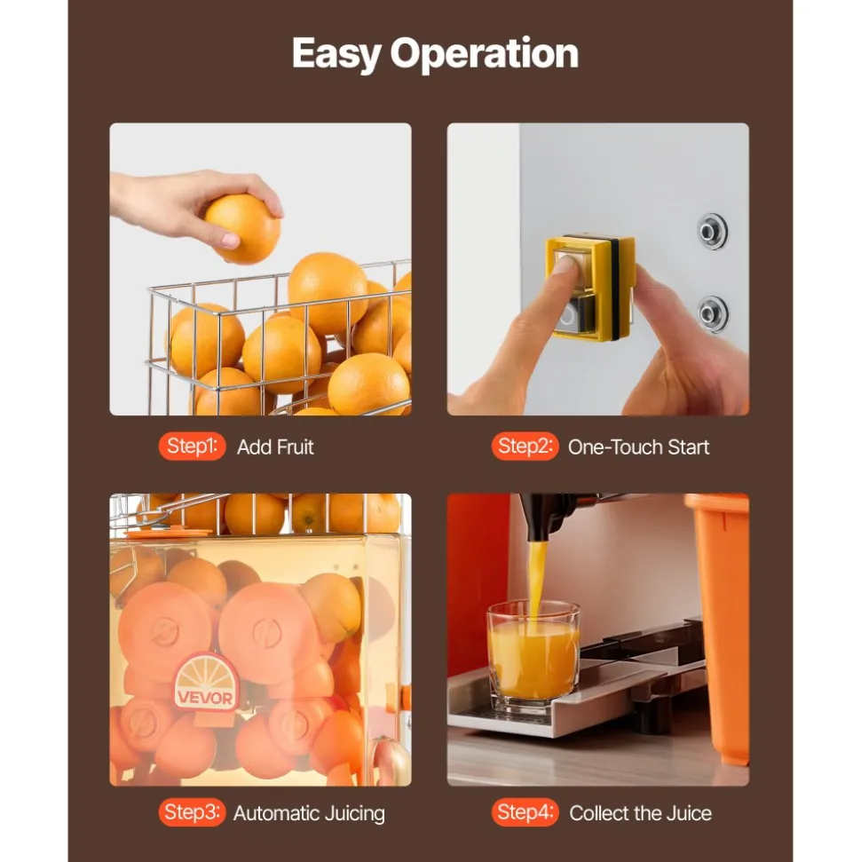 VEVOR Commercial Orange Juicer Machine, 120W Electric Orange Juice Press, Stainless Steel Orange Squeezer for 20 per Minute, Lemon Citrus Pomegranates Extractor with Water Tap, Peels Collecting Bucket