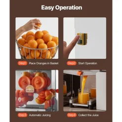 VEVOR Commercial Orange Juicer Machine, 120W Electric Automatic Orange Squeezer, Lemon Citrus Pomegranates Extractor for 20 per Minute, Stainless Steel, with Peel Collecting Bucket, PC Cover