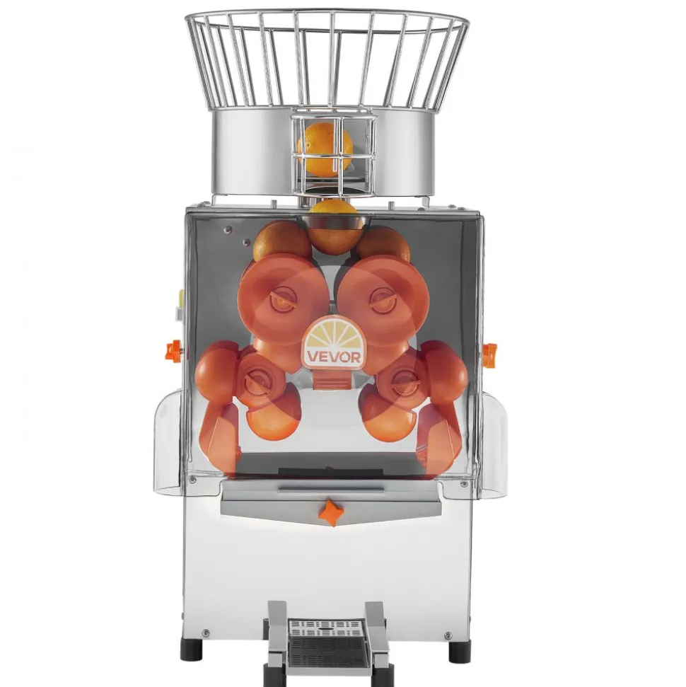 VEVOR Commercial Orange Juicer Machine, 120W Electric Automatic Orange Squeezer, Lemon Citrus Pomegranates Extractor for 20 per Minute, Stainless Steel, with Peel Collecting Bucket, PC Cover