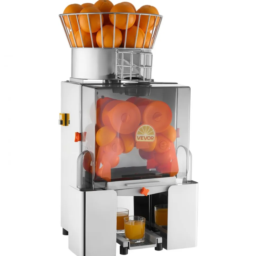 VEVOR Commercial Orange Juicer Machine, 120W Electric Automatic Orange Squeezer, Lemon Citrus Pomegranates Extractor for 20 per Minute, Stainless Steel, with Peel Collecting Bucket, PC Cover