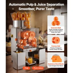 VEVOR Commercial Orange Juicer Machine, 120W Electric Automatic Orange Squeezer, Lemon Citrus Pomegranates Extractor for 20 per Minute, Stainless Steel, with Peel Collecting Bucket, PC Cover