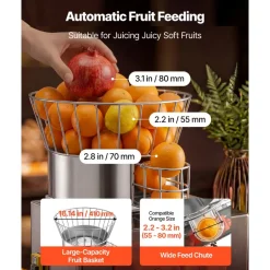 VEVOR Commercial Orange Juicer Machine, 120W Electric Automatic Orange Squeezer, Lemon Citrus Pomegranates Extractor for 20 per Minute, Stainless Steel, with Peel Collecting Bucket, PC Cover