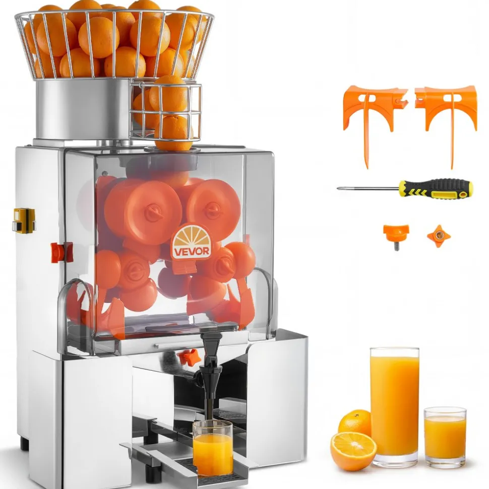 VEVOR Commercial Orange Juicer Machine, 120W Electric Automatic Orange Squeezer, Lemon Citrus Pomegranates Extractor for 20 per Minute, Stainless Steel, with Water Tap, Peels Collecting Bucket