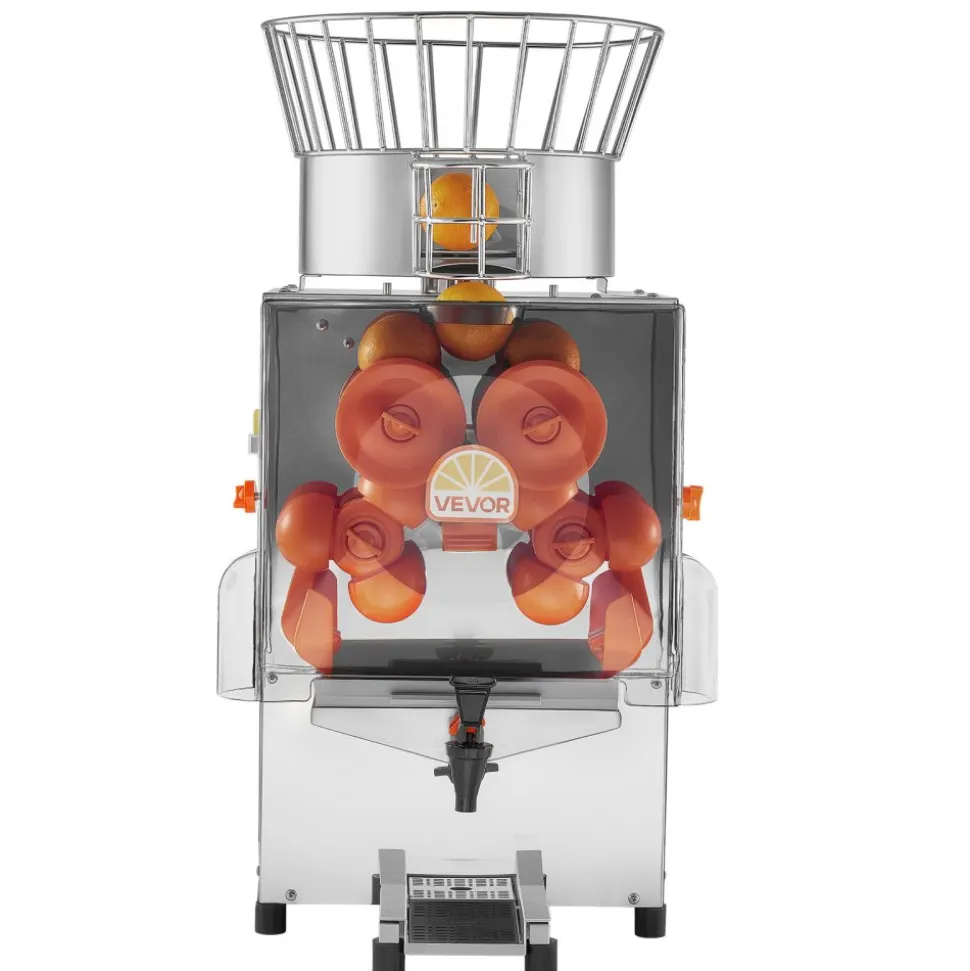 VEVOR Commercial Orange Juicer Machine, 120W Electric Automatic Orange Squeezer, Lemon Citrus Pomegranates Extractor for 20 per Minute, Stainless Steel, with Water Tap, Peels Collecting Bucket