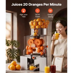 VEVOR Commercial Orange Juicer Machine, 120W Electric Automatic Orange Squeezer, Lemon Citrus Pomegranates Extractor for 20 per Minute, Stainless Steel, with Water Tap, Peels Collecting Bucket