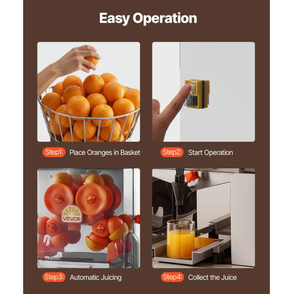 VEVOR Commercial Orange Juicer Machine, 120W Electric Automatic Orange Squeezer, Lemon Citrus Pomegranates Extractor for 20 per Minute, Stainless Steel, with Water Tap, Peels Collecting Bucket