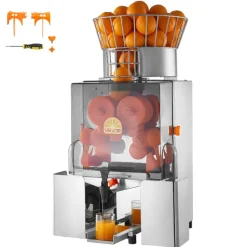 VEVOR Commercial Orange Juicer Machine, 120W Electric Automatic Orange Squeezer, Lemon Citrus Pomegranates Extractor for 20 per Minute, Stainless Steel, with Water Tap, Peels Collecting Bucket
