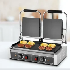 VEVOR Commercial Panini Grill, 3600W Electric Sandwich Panini Maker, Stainless Steel Double Sandwichs Press with Handle and Temp Control, 19x9 in Full Flat Enamel Plate, for Hamburger Steak Bacon