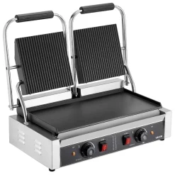 VEVOR Commercial Panini Grill, 3600W Electric Sandwich Panini Maker, Stainless Steel Double Sandwichs Press Grill with Handle and Temp Control, 19x9 in Flat Enamel Plate for Hamburger Steak Bacon
